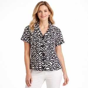 Lafayette 148 New York 100% Silk Jacket Black White Abstract Art Sz 10 Career